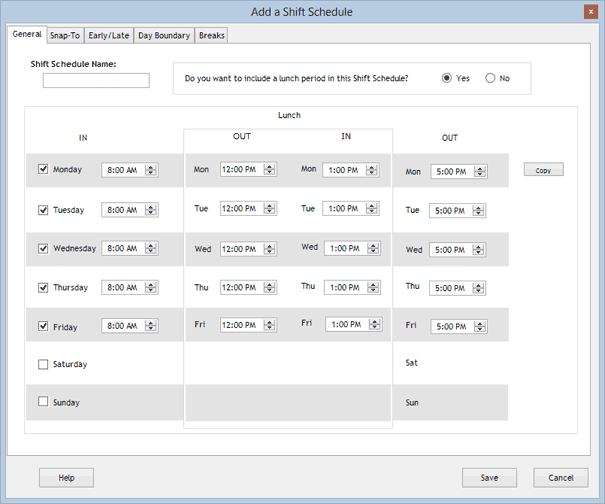 Add a Shift Schedule screen