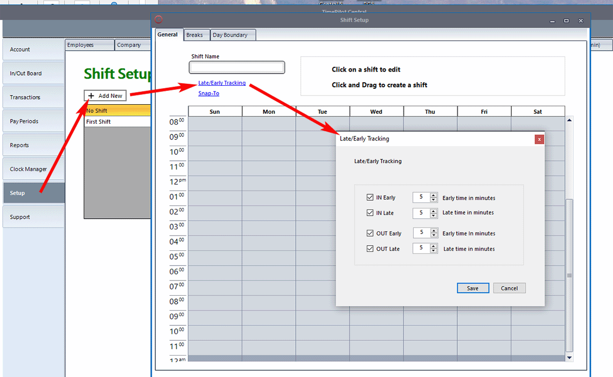Early/Late indicators in TimePilot Central 5 don't affect the employees' hourly total; they're only a guide for supervisors. Early/Late indicators in TimePilot Central 5 don't affect the employees' hourly total; they're only a guide for supervisors.