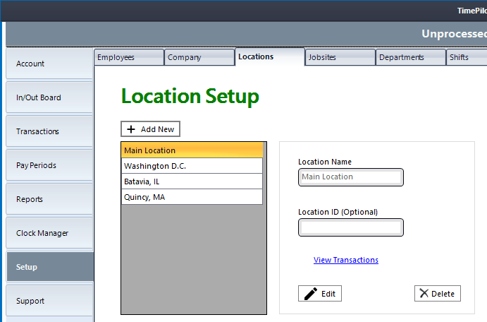 The Locations screen.